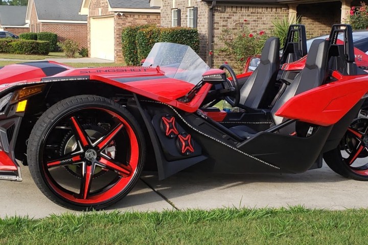 a motorcycle is parked on the side of a road